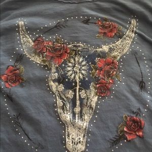 Rhinestone Bull skull T-shirt